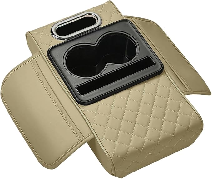 Car Center Console Pad Armrest Cushion Pad Anti Slip Car Decoration with Cup Holder Tissue Box Slot for Car SUV, Style B