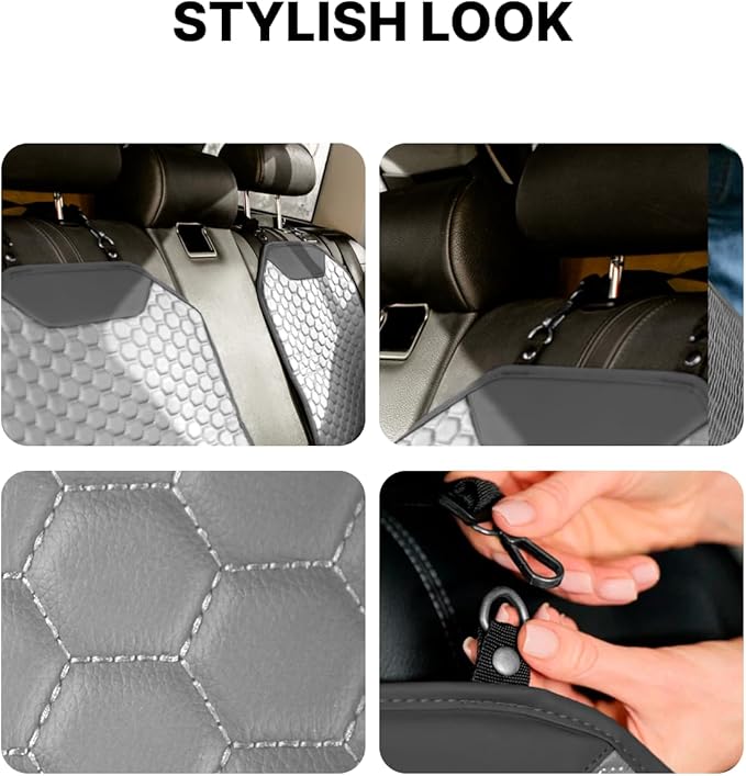 Owleys Set Seat Back Organizer & Car Seat Protector Hexy Waterproof & Non-Slip Protector for Child Car Cushion for Leather and Fabric Seats (Gray Set 2)