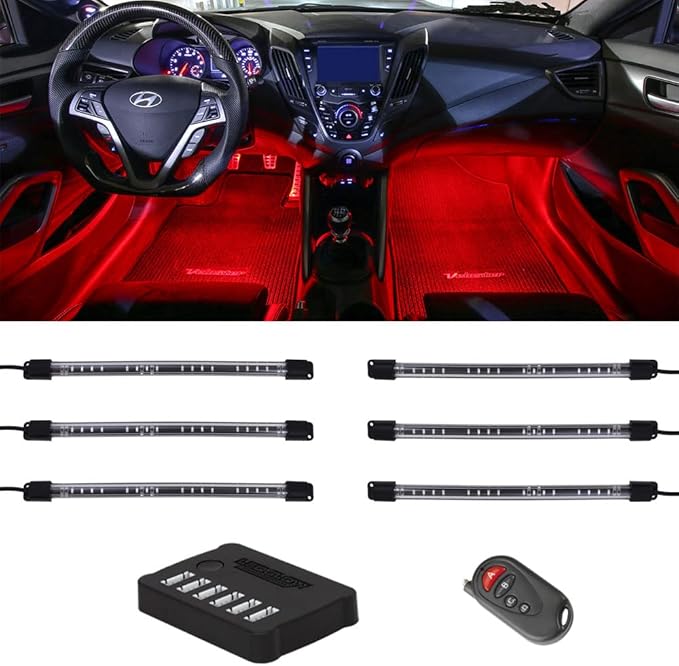 LEDGlow 6pc Flexible Million Color Multi-Color LED Interior Footwell Underdash Neon Lighting Kit for Cars & Trucks - 15 Solid Colors - 10 Unique Patterns - Music Mode - Includes Control Box & Remote