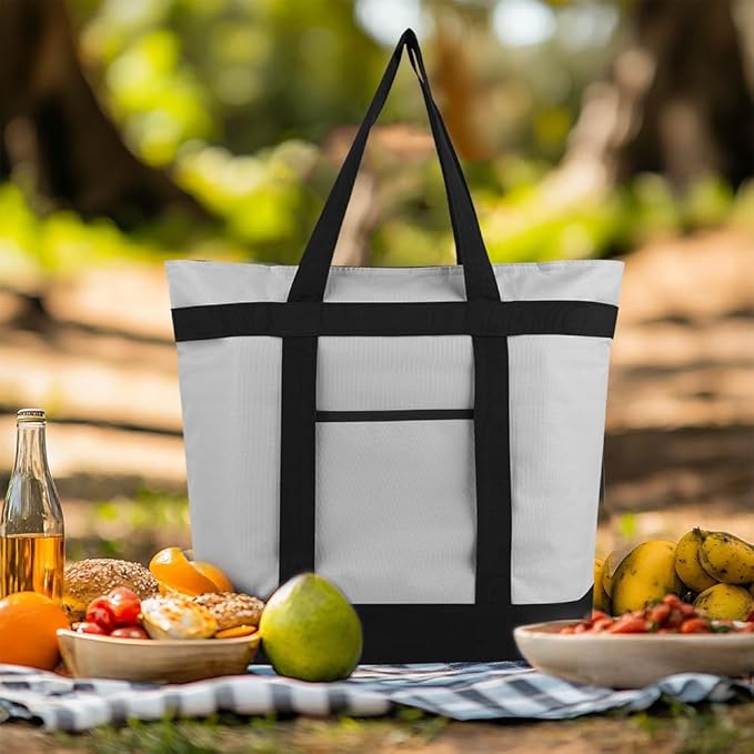 mosago Commercial Insulated Food Delivery Bag 39L, Heavy Duty Thermal Catering Tote with Zipper, Leakproof Hot & Cold Transport Bag for Restaurant & Professional Drivers, Grey
