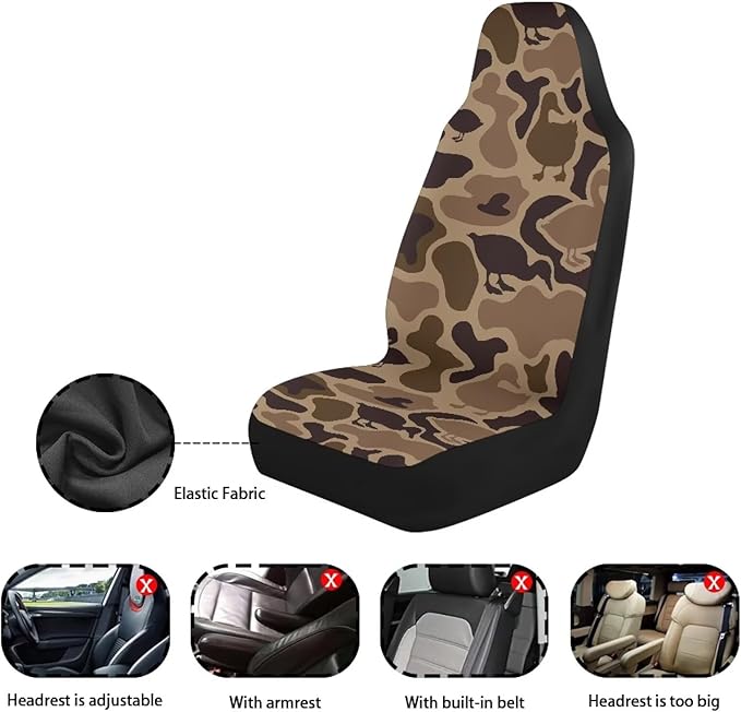 ELEQIN Duck Camo Car Front Seat Cover, 2 Packs Car Seat Protector, Nonslip Cushion Cover for Cars, Trucks & SUVs Auto Interior Decor