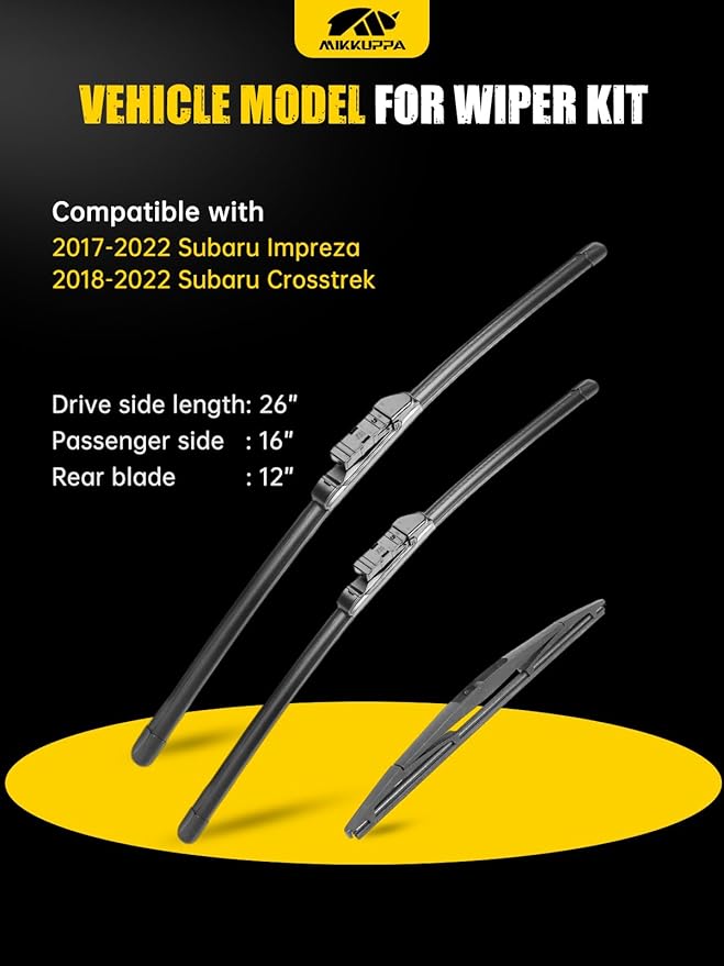 MIKKUPPA 26"+16"+12" Windshield Wipers Blades Replacement for 2017-2022 Impreza, 2018-2022 Crosstrek, Top Lock Front & Rear All Season Wiper Blades Set(Pack of 3)