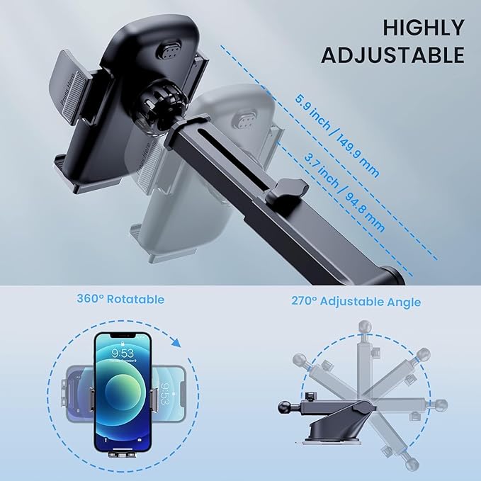 GUWEZ Phone Holders for Your Car Phone Stand for Car Phones Mount [Super Stable] Automobile Dashboard Windshield Cell Mount for iPhone Smartphone Universal