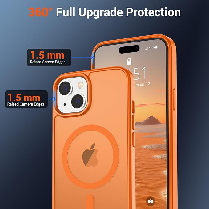 SUPFINE Magnetic for iPhone 15 Case with Screen Protector (Compatible with MagSafe) (Military Grade Drop Protection) Translucent Matte Shockproof Phone Cover,Starry Orange