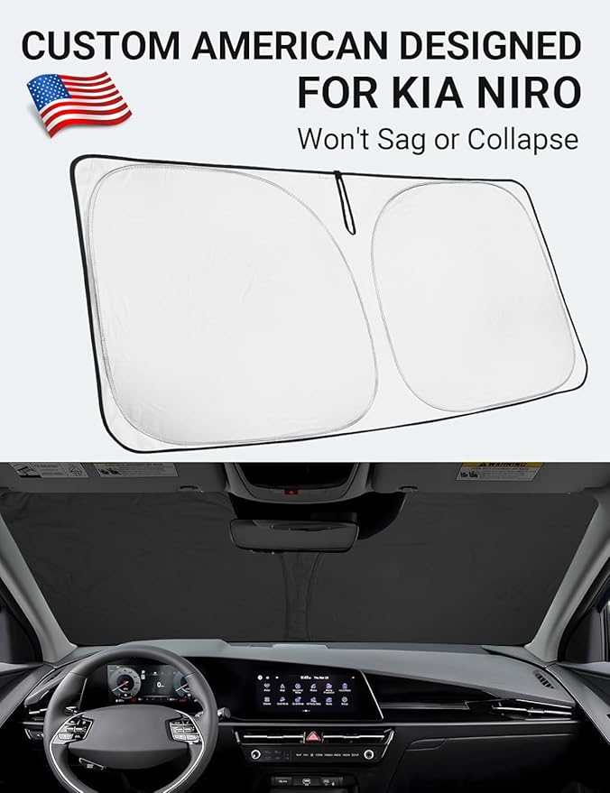 Proadsy 2026 Upgrade Front Windshield Sun Shade Foldable Sunshade Protector Custom Fit 2017-2022 Kia NIRO Accessories