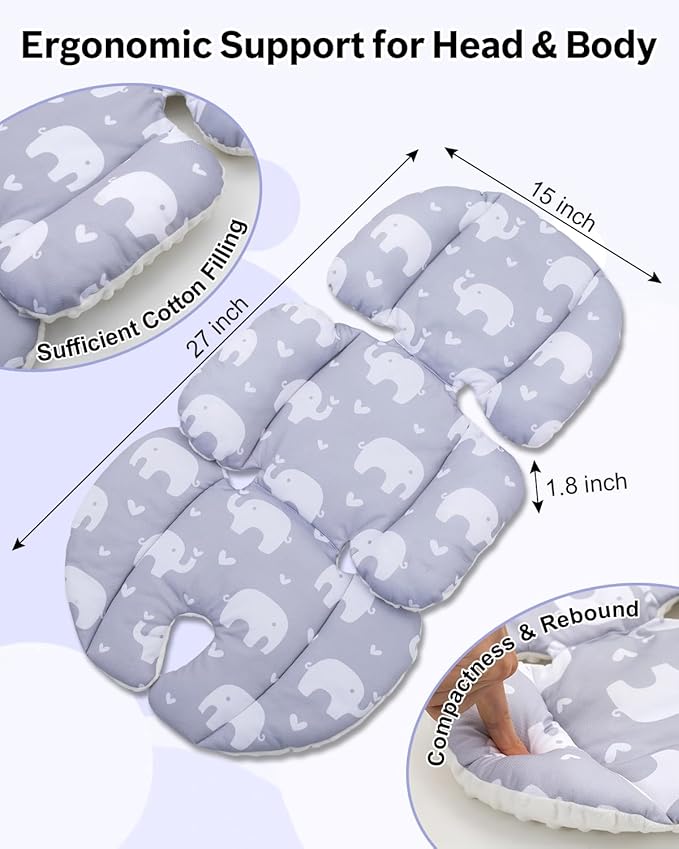 Baby Car Seat Head Support with Extra Headrest, Adjustable Infant Car Seat Insert with Shoulder Pads Set, Breathable Mink Dot Carseat Cushion for Newborn, Fits for Stroller, Baby Swing, Bouncer