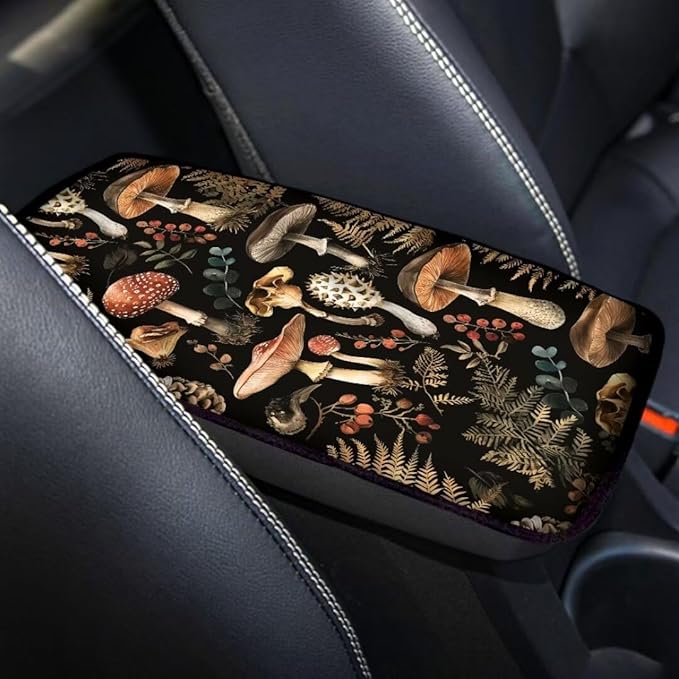 Coldinair Vintage Mushroom Universal Car Center Console Pad Soft Armrest Protector Cover Fit for Most Vehicle,SUV,Truck,Car Interior Accessories Decor