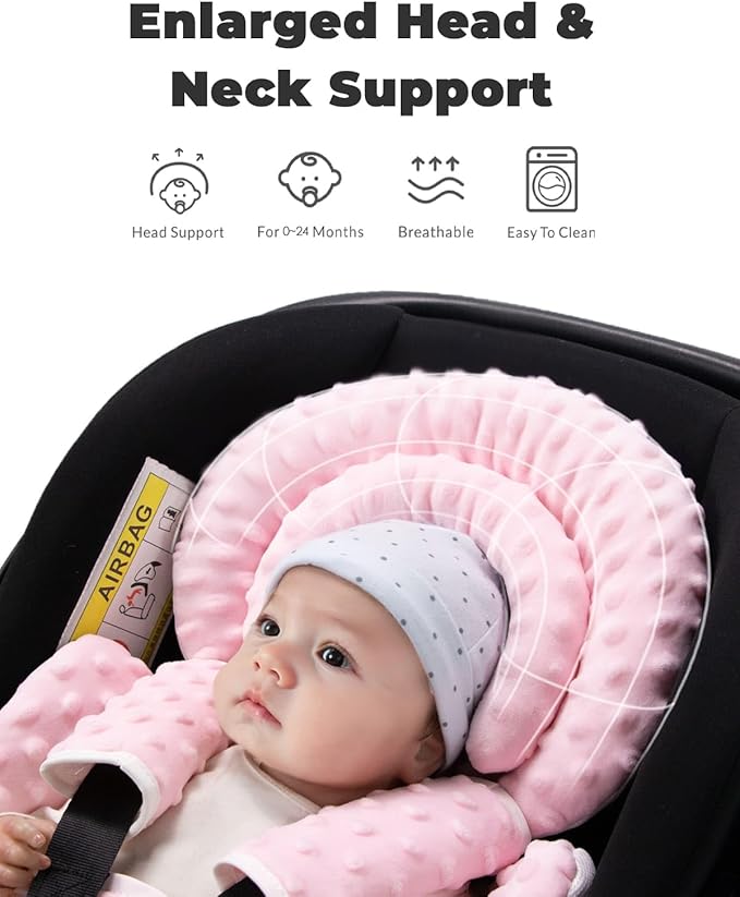 Infant Car Seat Insert with Extra Cushion for Preemie to Toddler, Reversible Newborn Carseat Insert for Baby Head Body Support, Fits for Stroller, Baby Swing, Bouncer - Dots, Pink