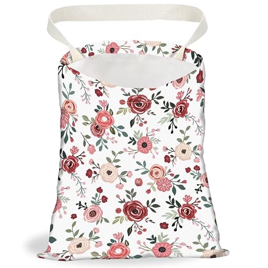 Rose Floral Print Car Trash Bag Hanging Garbage Bag with Snap Buttons Car-Back Seat Trash Storage Portable Dustbin for Car Interior Accessories Travel Camping