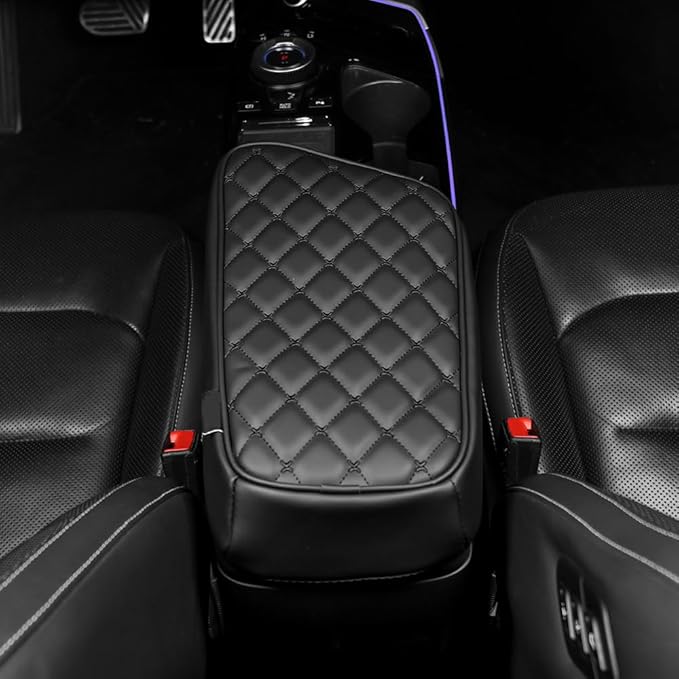 Car Armrest Cushion Cover Compatible with KIA EV6 2022-2026 Accessories, Leather Center Console Armrest Pad(Black)