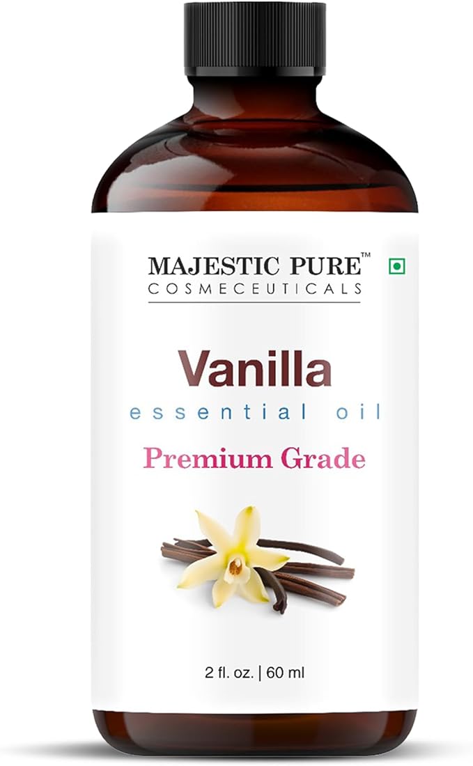 Majestic Pure Essential Oil with Glass Dropper - 100% Pure and Natural - Essential Oils for Diffuser, Aromatherapy, Soap and Candle Making, Vanilla Essential Oil, Vanilla Oil, 2 Fl Oz