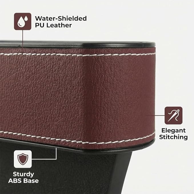 Car Seat Gap Filler Organizer, 2026 New Premium Leather Console Organizer for Holding Phone, Sunglasses, Auto Console Side Storage Box with Cup Holders 2 Seat Hooks for Drink (Black, 1Set)