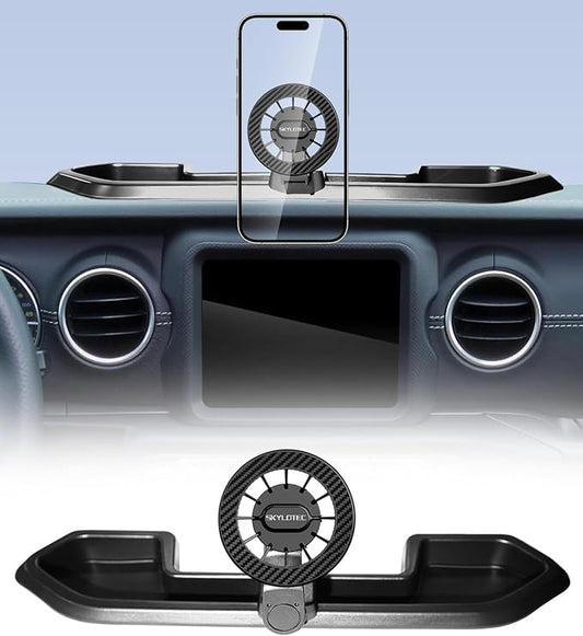 Car Phone Holder for Jeep Wrangler JL 4XE 2021 2022 2023 Accessories Automobile Cradles Magnetic Phone Mount Compatible with MagSafe, Strong Magnets Dashboard Mount Dash Tray (Not Fit 4X4/Gladiator)