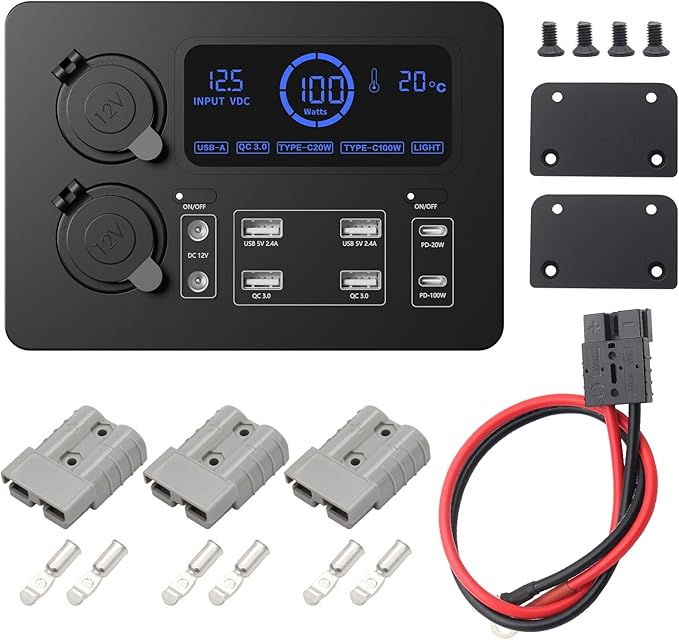 All-in-one Solution USB Charger 5V 2.4A QC3.0 PD 20W 100W USB C Charging Block Adapter Quick Connect Charger Hub Cigarette Lighter Power Socket on Camper Van Motorhome