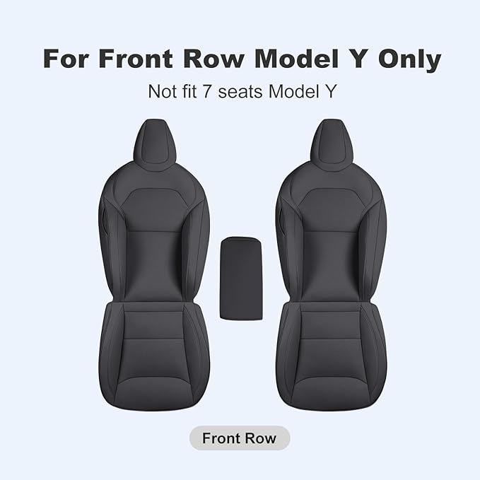 Front Seat Covers for 2025–2026 Tesla Model Y Juniper, Nappa Leather Custom Fit Front Row 2-Piece Set, Airbag Compatible Car Interior Seat Cushion Covers, Black, 2-Pack