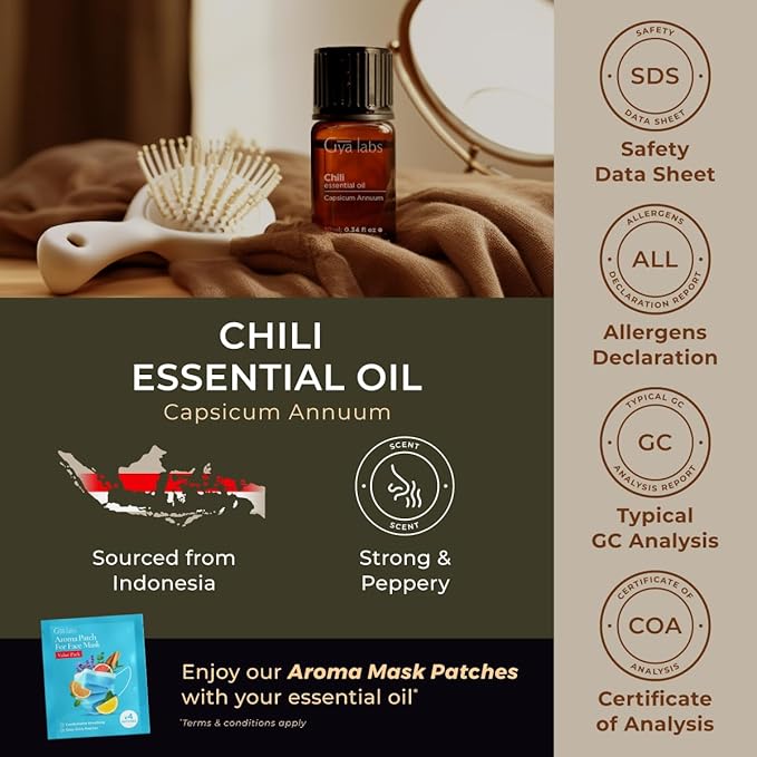 100% Pure Chili Essential Oil - 0.34 Fl Oz - Chili Oil for Hair, Skin, Diffuser, Aromatherapy & DIY Candle Making Scent