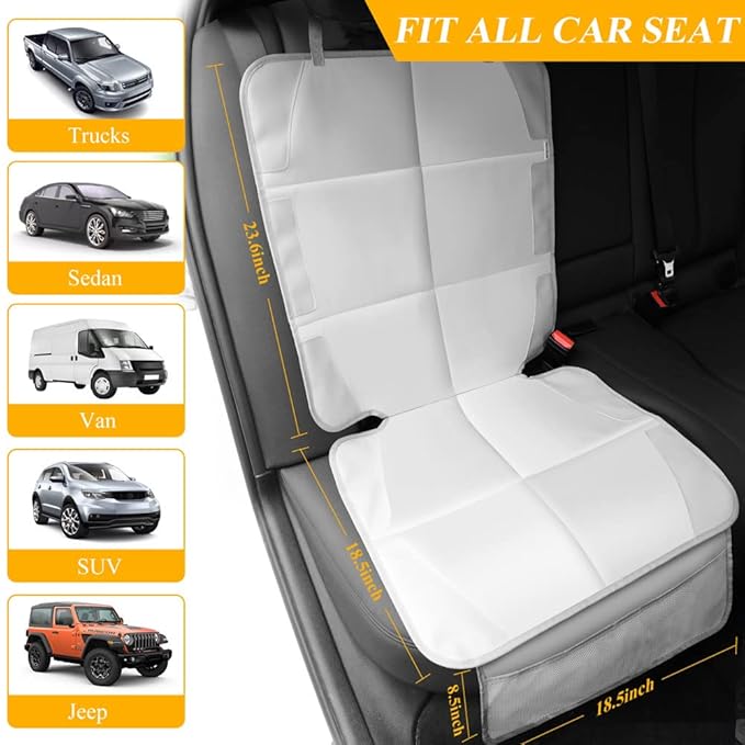 Meolsaek Car Seat Protector for Child Car Seat, Durable 600D Fabric Waterproof Car Seat Cover with Thick Pad Non-Slip Backing，No Imprints (Light Gray-1 pc)