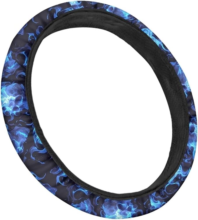AFPANQZ Skull Blue Flame Automotive Steering Wheel Covers Universal Fit 14 to 15 inch Steering Wheel Covers with Cloth for Women Keep Warm Comfort Grip Sweat Absorption Neoprene