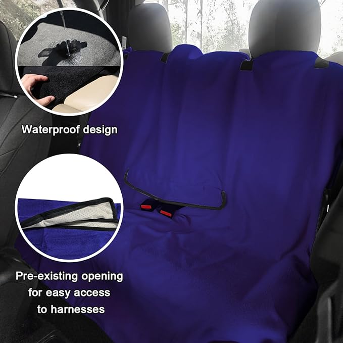 Car Towel Seat Cover, Waterproof Sweating Non-Slip Premium Soft Towel Carseat Protector, Universal Machine Washable Car Truck SUV Front Seat Cover for Gym Workout Beach Hiking (Blue, Rear)