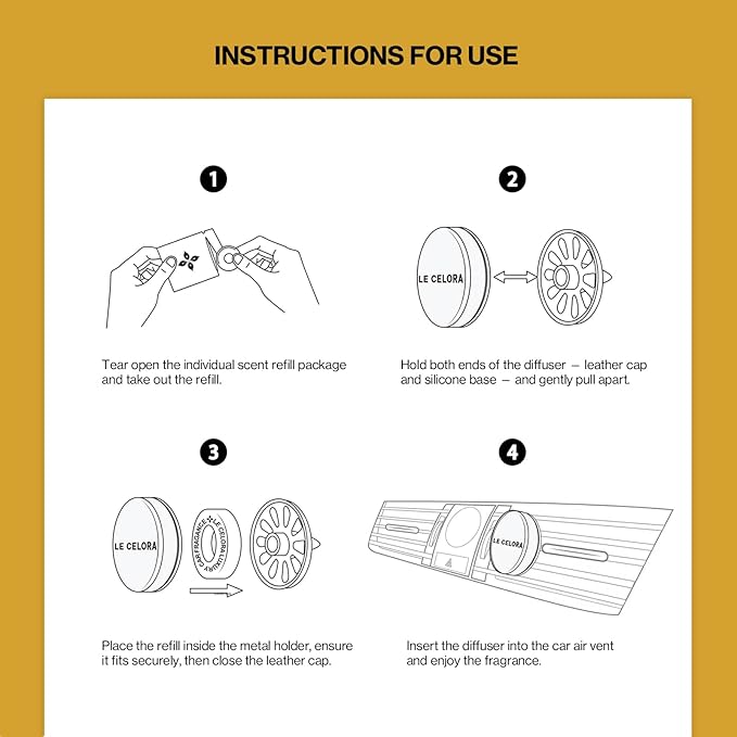 LECELORA Car Diffuser with 6 Scent Refills - Luxury Leather Vent Clip Long Lasting Car Air Freshener, Perfect Birthday Anniversary Valentines Gift for Him Her-Oud Lumiere