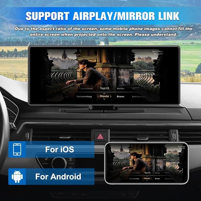 Portable Carplay-10.26" Screen Car Play-Wireless Apple Car Play & Android Auto,4K Dash Cam,1080p Backup Camera DVR,Audio Receivers GPS Navigation Mirror Link, Bluetooth,FM, Siri,SD Card