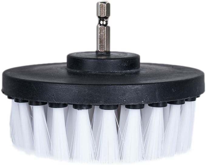 HIFROM Drill Brush - 4 inch White Scrub Brush Drill Attachment Soft Bristle Quick Change Shaft Scrub Cleaning Brush for Carpet Upholstery Leather Glass (Pack of 2)