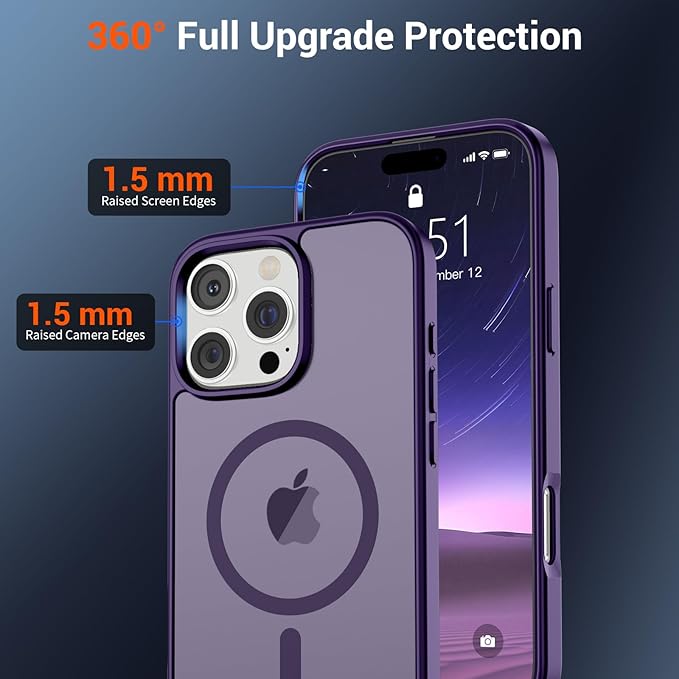 SUPFINE Magnetic for iPhone 16 Pro Case (Compatible with MagSafe) (Military Grade Drop Protection) Slim Translucent Matte Shockproof with Anti-Fingerprint Phone Case,Dark Purple