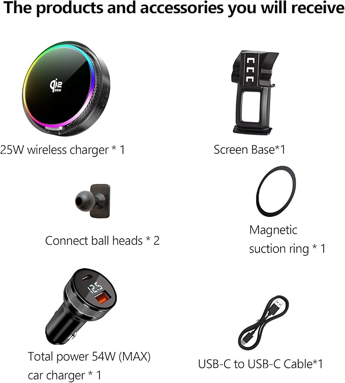 Qi2.2 25W Magnetic Car Mount Charger for 2016-2021 Honda Civic Accessories, for Fast Charging Cell Phone Holder Fixed Clip with Cooling Fan＆54W Fast Adapter