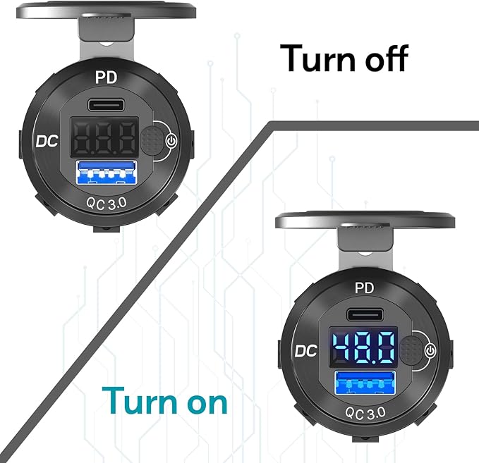 2 Pack High Voltage USB Outlet 12V 24V 36V 48V 60V Aluminum Car Charger Socket, PD 30W USB C and QC 36W Car USB Port Waterproof Cigarette Lighter Power Adapter DIY Kit with Switch for Ship Truck, etc.