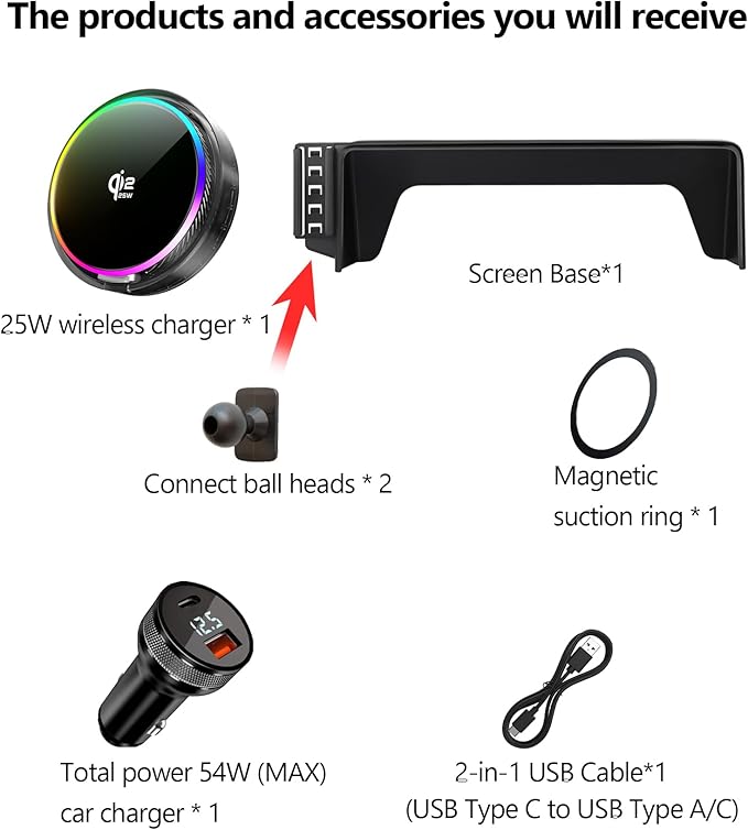 Qi2.2 Magnetic 25W Car Mount Charger for Honda Civic 2022-2026/Acura Integra 2023-2025 Accessories 7/9 Inch Screen Fixed Clip Cell Phone Holder with Cooling Fan＆54W Fast Adapter