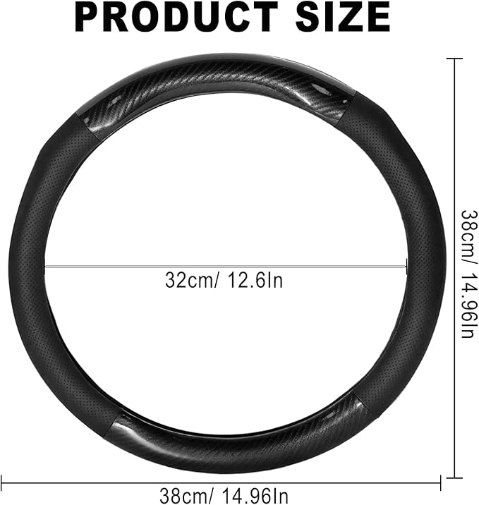 Car Steering Wheel Cover Black, Non-Slip Wear-Resistant Carbon Fiber Steering Wheel Cover, Breathable Drilled O-Type Leather Sleeve, Universal Car Interior Accessories for Most Vehicle