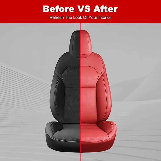 Front Seat Covers for 2025–2026 Tesla Model Y Juniper, Nappa Leather Custom Fit Front Row 2-Piece Set, Airbag Compatible Cushion Covers, Wine Red, 2-Pack