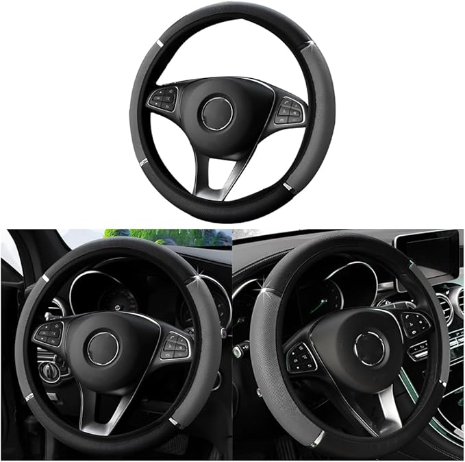 Car Steering Wheel Cover, Non-Slip, Elastic, Steering Wheel Cover for Men and Women, Universal Fit 15 Inches Cars, Vehicles, SUVs (Gray)