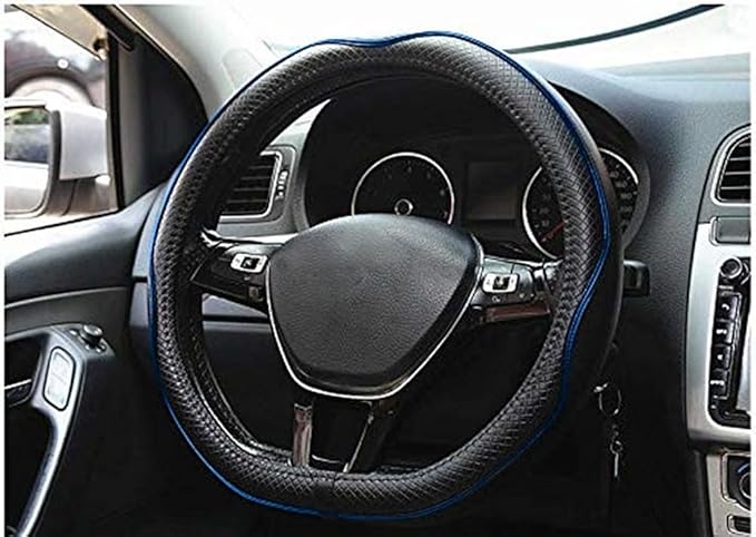 Mayco Bell Flat Bottom Steering Wheel Cover Anti-Slip,Safety,Soft,Breathable,Durable,Full Surround,Comfortable Grip Microfiber Leather (D-Shape, Black Blue)
