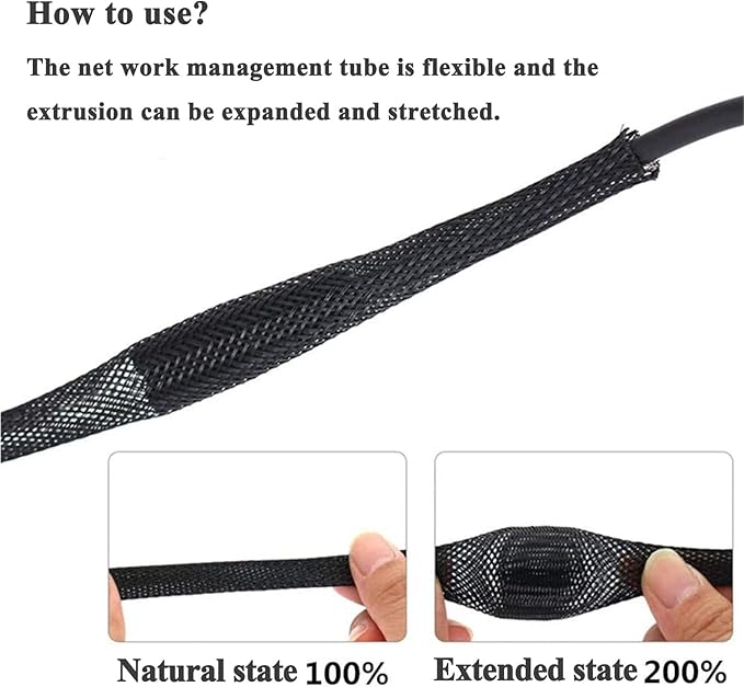 100ft - 1/8 Inch Cable Management Sleeve Protector,Wire Loom PET Expandable Wire Sleeving for Office TV Computer Home Theater Engine Bay Cord Organizer,Protect Cables from Pet Cat Dog Chewing,Black