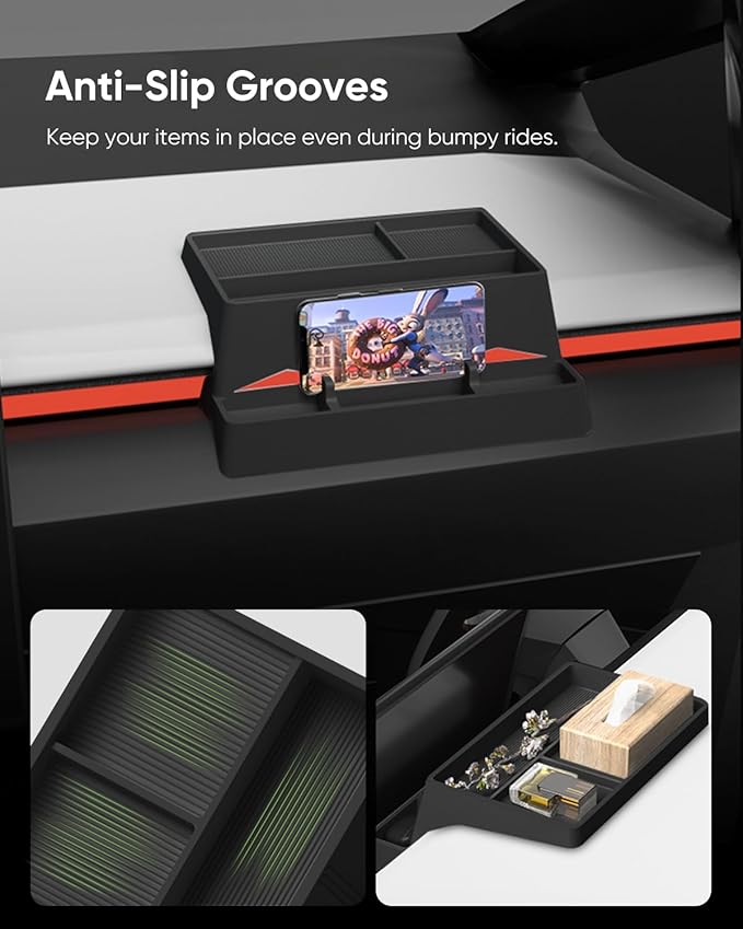 Tesla Cybertruck Behind Screen Storage Tray - Premium Silicone Dashboard Organizer, Custom Fit for 2024-2025 Model, Scratch-Resistant, Easy Installation, and Anti-Slip Design for Secure Storage
