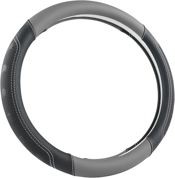 GIANT PANDA Car Steering Wheel Cover for RAM 1500 2500 3500, Compatible with Dodge RAM 15.5-16 inches - Black+Gray