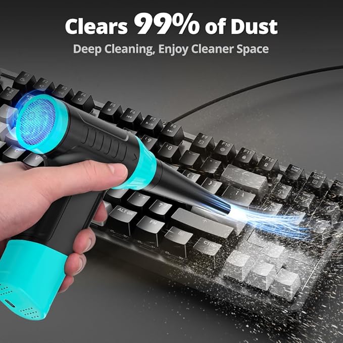 Compressed Air Duster Keyboard Cleaner - Electric Air Blower Cleaning Kit 150,000 RPM Mini Blower Spray to Dust Off Car, PC, Keyboard, Vacuum (Green)