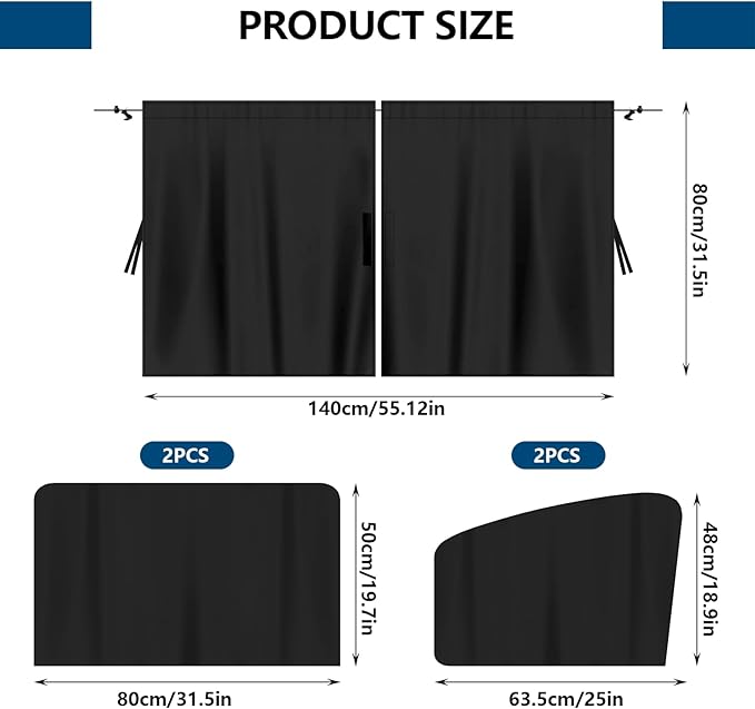 5PCS Car Privacy Curtains, Auto Window Shades Kit with 2 Front&Rear Side Window Shades, 98% Light Blocking Divider Curtain, Privacy Window Cover, Baby Shade for Sleeping, Car Camping Essentials