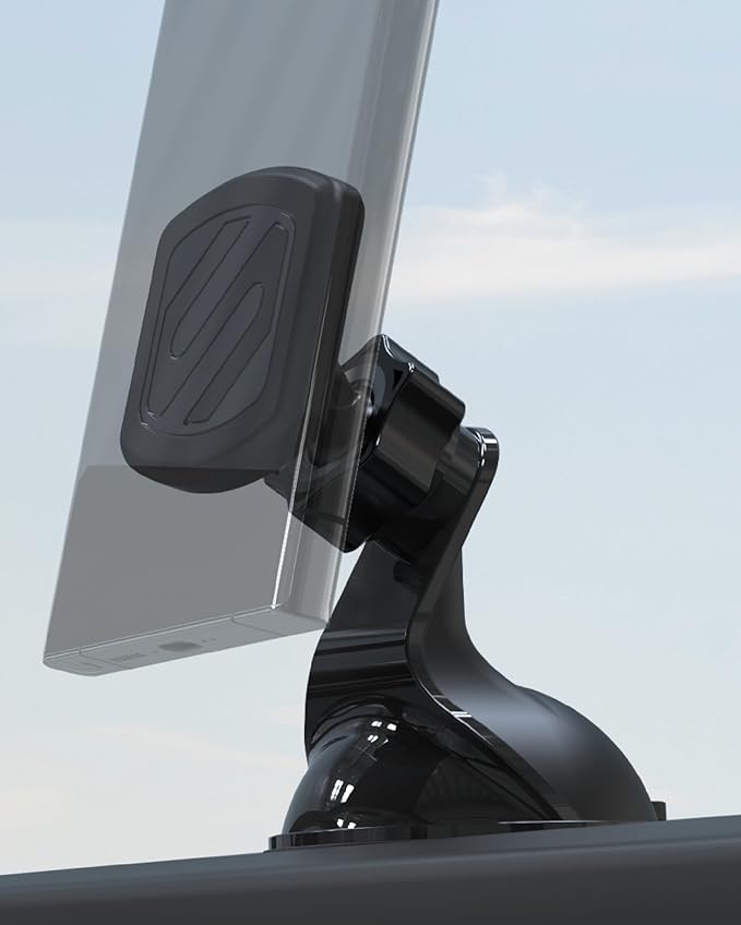 Scosche Extra Strength Suction Cup Phone Mount, Magnetic Dashboard/Windshield Mount Cell Phone Holder for Car with 360° Rotation, StickGrip Base & Thick Metal Plate for iPhone and Android, Not MagSafe