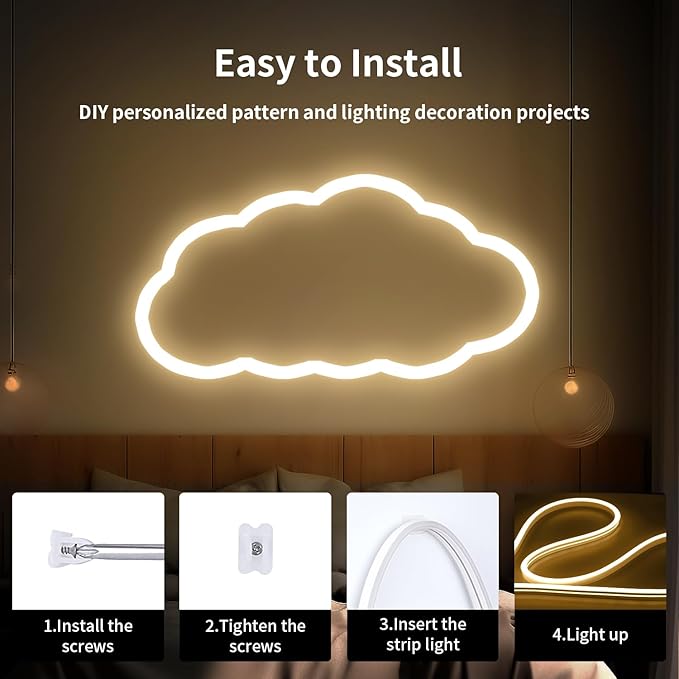 iNextStation Warm White LED Rope Lights 16.4FT/5M DC12V LED Strip Lights, IP65 Waterproof Silicone Neon Light Strip, Flexible Led Light Strip 0.98in Cut for DIY, Rope Led Lights for Bedroom(No Plug)