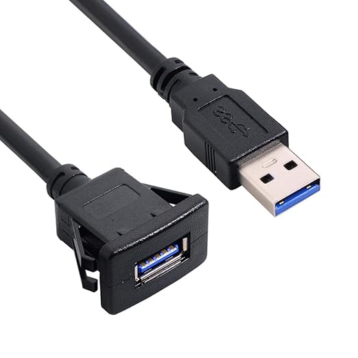 cablecc 1m Waterproof USB 3.0 Extension Latch Mount Car AUX Cable for Dashboard Panel (Single USB 3.0)