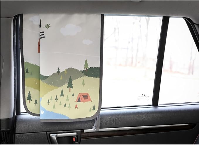 Magnetic Car Sun Shade Curtain for Side Window – Sun Blocker and UV Protector for Baby, Kids, and Pets – Universal Fit with Built-in Magnets for Steel-Framed Door (Bebe Forest)