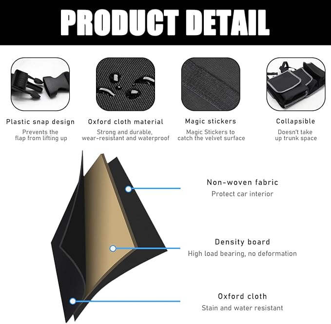 Car Trunk Organizer, Oxford Backseat Storage Bag with 4 Pockets, Waterproof Adjustable Large Capacity Hanging Collapsible Bag for Most Vehicles, Universal Car Accessories