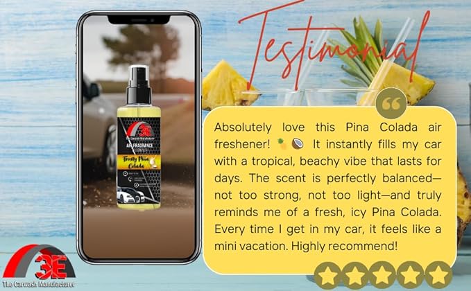 3E Car Air Freshener Premium Piña Colada Scent 16 fl oz – Professional Automotive Air Freshener & Odor Eliminator, Long-Lasting Interior Fragrance for Cars, Trucks, SUVs, RV, Home & Office