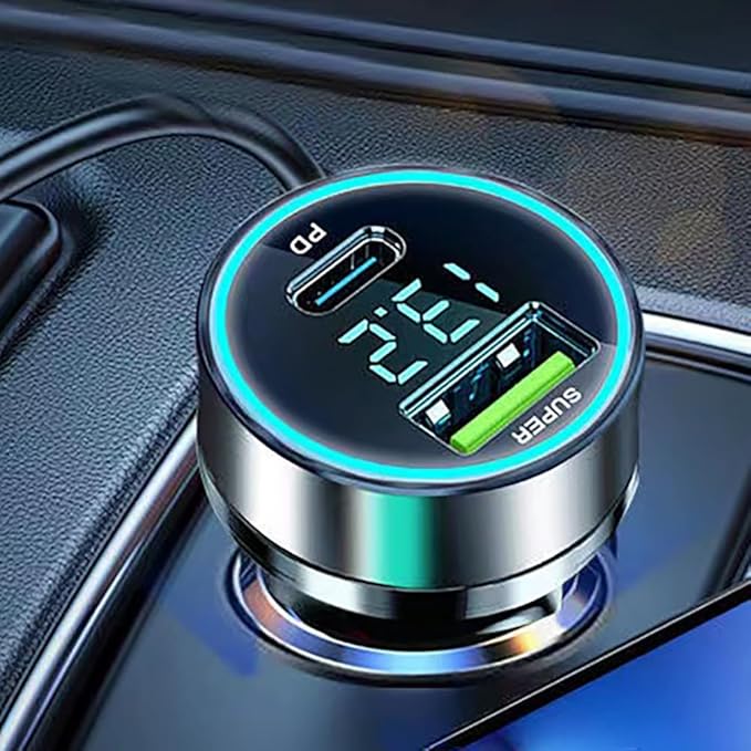 60W USB C Car Charger Adapter with Voltage Detection, PD30W+QC3.0 Fast Charge Cigarette Lighter Plug for iPhone/Android/Samsung/iPad Pro and More