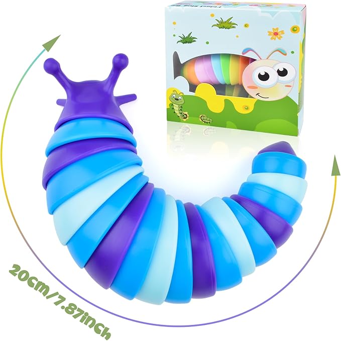 Cevioce Sensory Slug Fidget Toys for Kids & Adults - 3 Pack Slug Toys for Autism Therapy, Age 3+ Travel & Party Favors