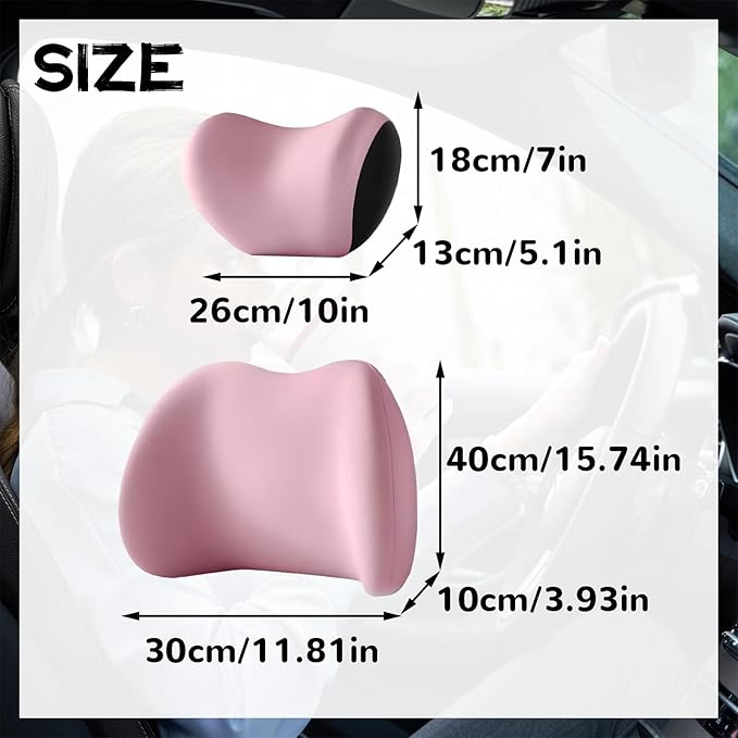 Car Headrest & Lumbar Support Cushion, Car Headrest and Lumbar Support, Ergonomic Car Seat Headrest & Lumbar Cushion, Car Head Rest and Lumbar Pillow Set for Neck Back Pain Relief (P)