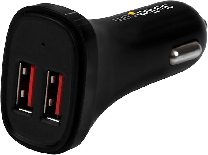 StarTech.com Dual Port USB Car Charger - High Power 24W/4.8A - Black - 2-Port USB Car Charger - Charge Two Tablets at Once (USB2PCARBKS)