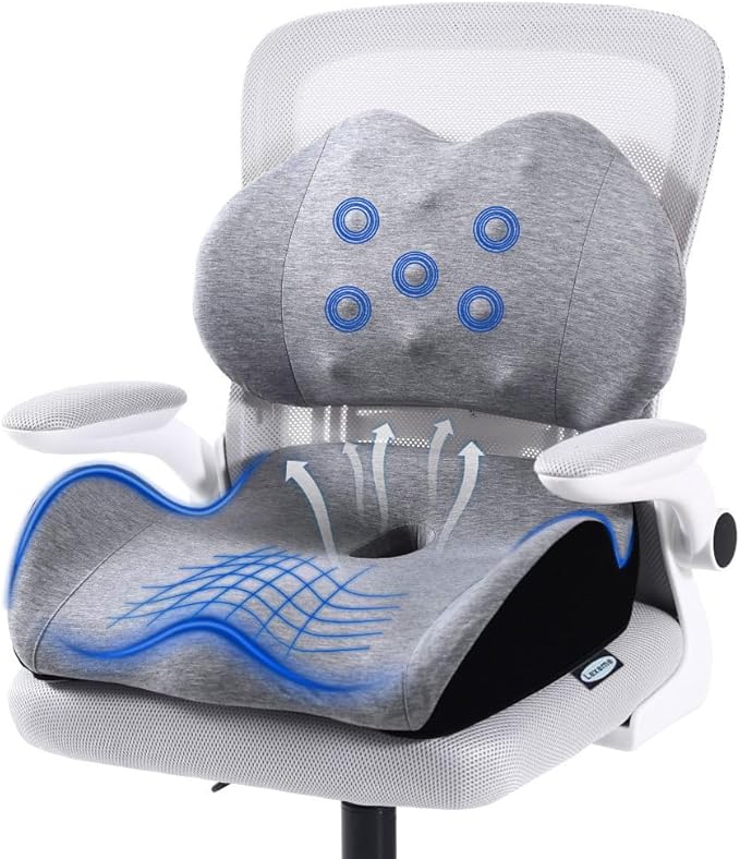 X Large Memory Foam Seat Cushion Lumbar Support Pillow for Sciatica & Tailbone Pressure Relief Coccyx Pad for Office Chair, Car,Wheelchair,Home,Office
